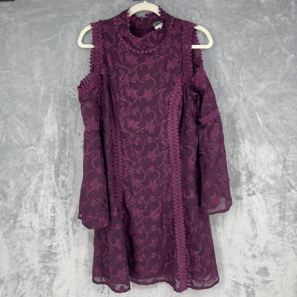 Elegant Purple Embroidery Lace Dress Size 16